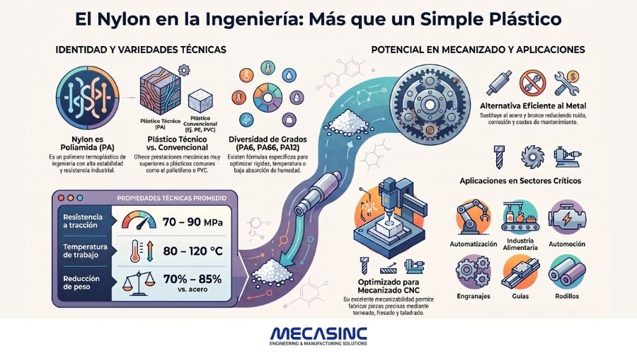 Nylon como plástico de poliamida: propiedades y aplicaciones en mecanizado CNC